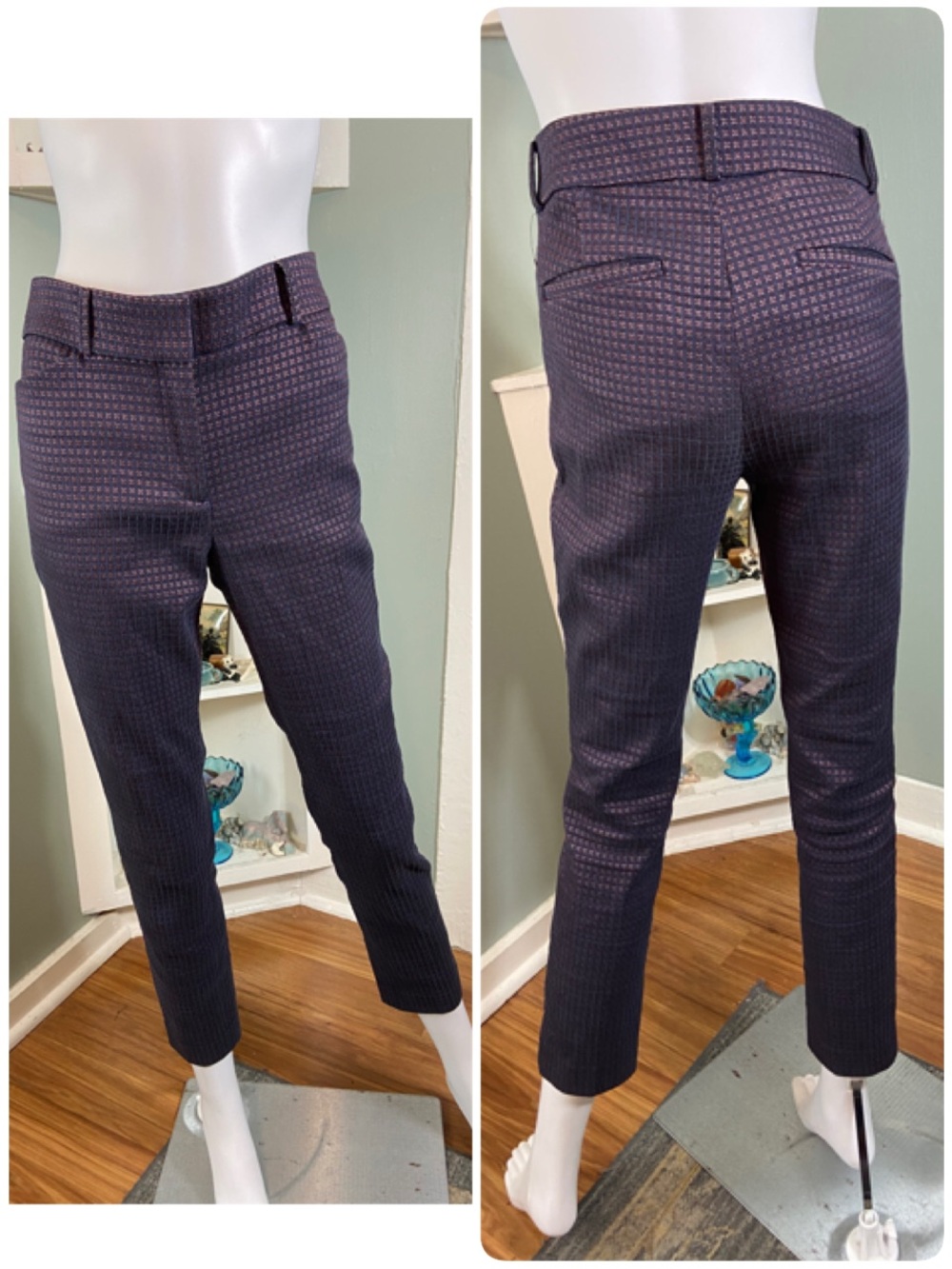 LOFT Marissa Violet Mist Navy Skinny Textured Skinny Pants Sz 6 Jacquard Stretch